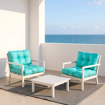 Ensemble Coussins Capitonné 50x50 Bleu Caraïbes - Épais 15cm & Moelleux (Assise + Dossier)