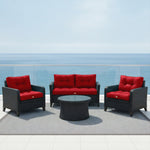 Coussins capitonnés rouges 60x60 cm, épais 15 cm, pour fauteuils et canapés, moelleux, avec assise et dossier.