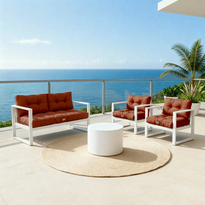 Ensemble de coussins capitonnés pour banquette 120x60 cm, terracotta, épais 15 cm, 1 assise et 2 dossiers, Deco-arts.fr