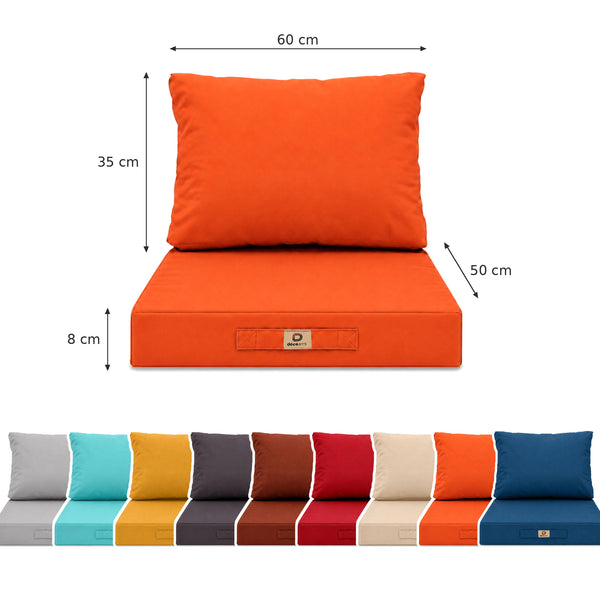 Ensemble Coussins Salon Jardin 50x60 Orange - Largeur 60cm (Assise + Dossier)
