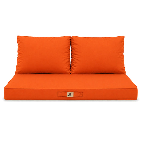Ensemble Coussins Salon Jardin 120x60 Orange - Déhoussable & Anti-UV (1 Assise + 2 Dossiers)