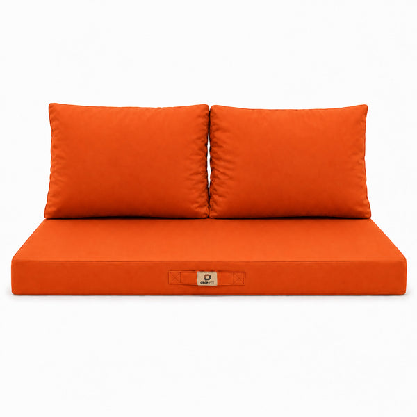 Ensemble Coussins Salon Jardin 100x50 Orange - Déhoussable & Anti-UV (1 Assise + 2 Dossiers)