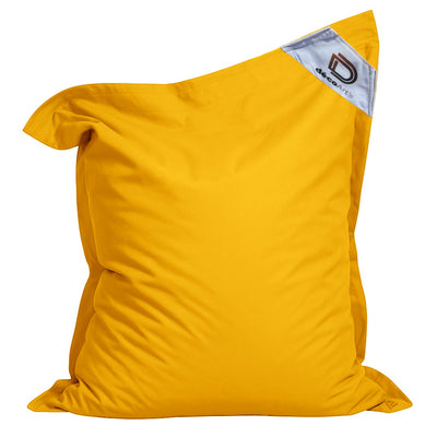 Pouf extérieur géant XXL 180x140 cm jaune miel, waterproof et déhoussable, mousse confortable, pour décoration extérieure.