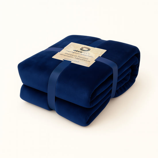 Plaid Sherpa Flanelle 480GSM 150X200 Bleu marine DECO ARTS - Deco-arts.fr