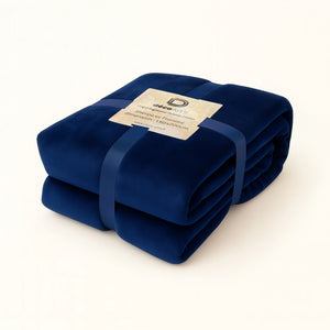 Plaid Sherpa Flanelle 150x200 Bleu Marine - Double Face Épais 480g/m² (Spécial Canapé)