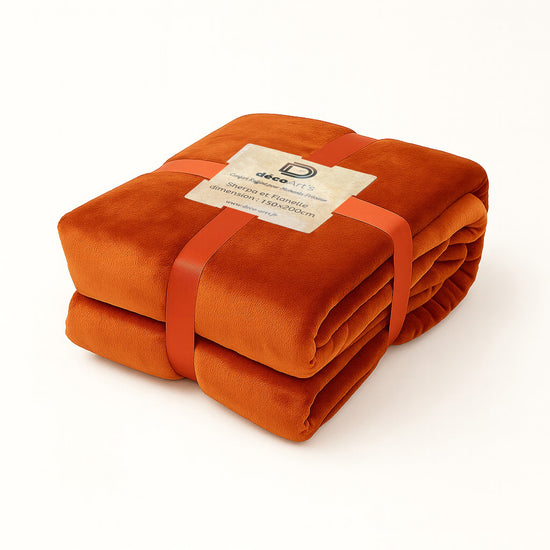 Plaid Sherpa Flanelle 480GSM 150X200 Terracotta DECO ARTS - Deco-arts.fr