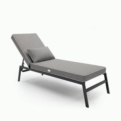 Premium Sonnenliegen-Auflage 190x60 Hellgrau - 10cm Dick & Kopfkissen (Abnehmbar)