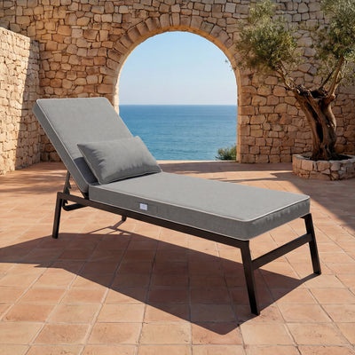 Premium Sonnenliegen-Auflage 190x60 Hellgrau - 10cm Dick & Kopfkissen (Abnehmbar)