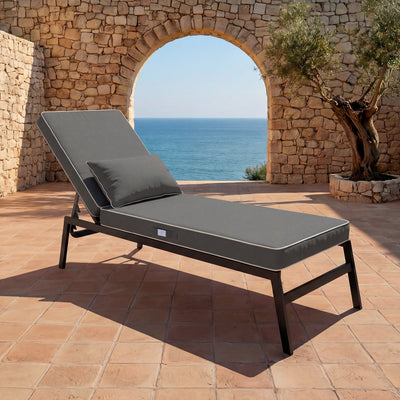 Premium Sonnenliegen-Auflage 190x60 Dunkelgrau - 10cm Dick & Kopfkissen (Abnehmbar)