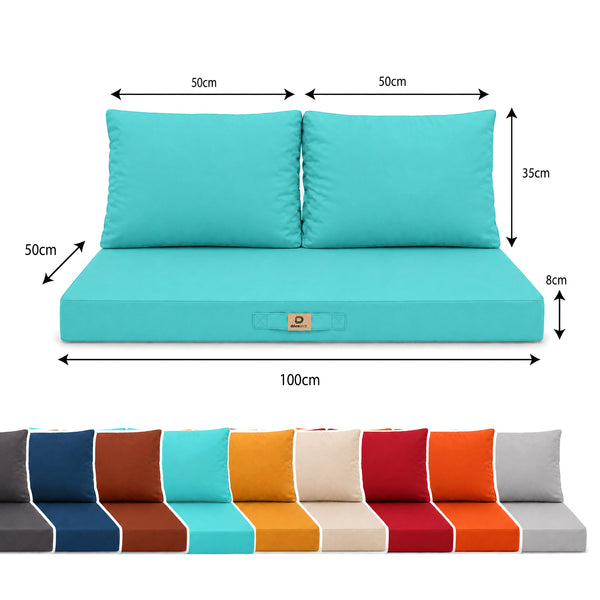 Ensemble Coussins Salon Jardin 100x50 Bleu Caraïbes - Déhoussable & Anti-UV (1 Assise + 2 Dossiers)