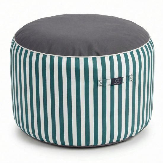 Round Striped Pouf Green - Premium 270g - Height 40cm Diameter 70cm
