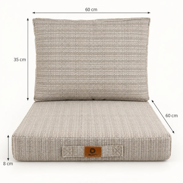 Gartenlounge-Kissen-Set 60x60 Schwarz Meliertes Beige - Sitzfläche + Rückenlehne (Premium 270g)
