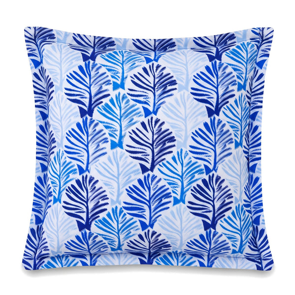 Sierkussen 45x45 motief Blauw Bladmotief, vooraanzicht