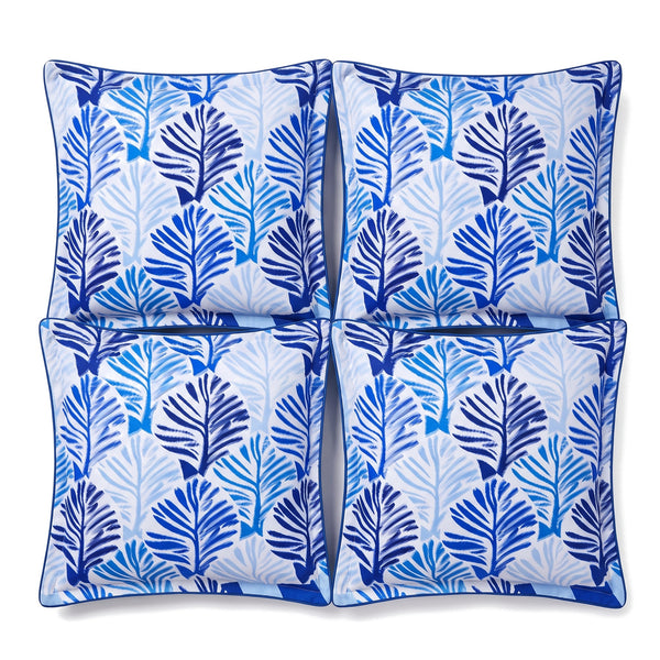 Set van 4 sierkussens 45x45 motief Blauw Bladmotief