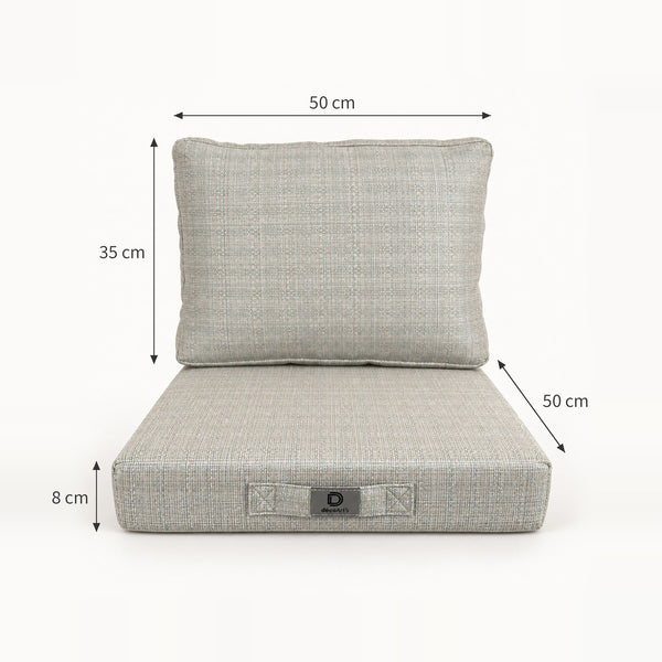 Gartenlounge-Kissen-Set 50x50 Beige Chiné Turquoise - Sitzfläche + Rückenlehne (Premium 270g)