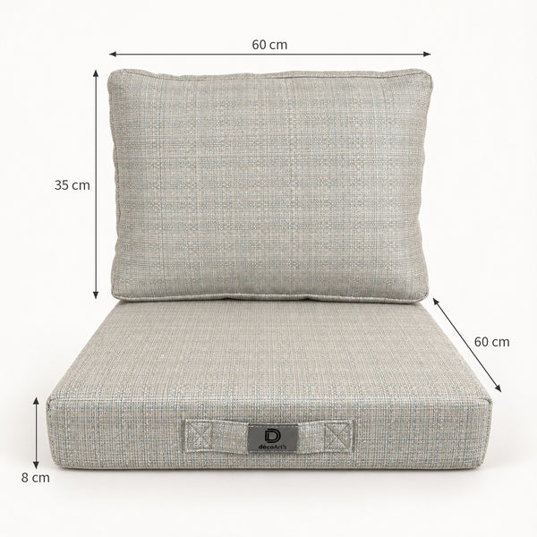 Gartenlounge-Kissen-Set 60x60 Beige Chiné Turquoise - Sitzfläche + Rückenlehne (Premium 270g)
