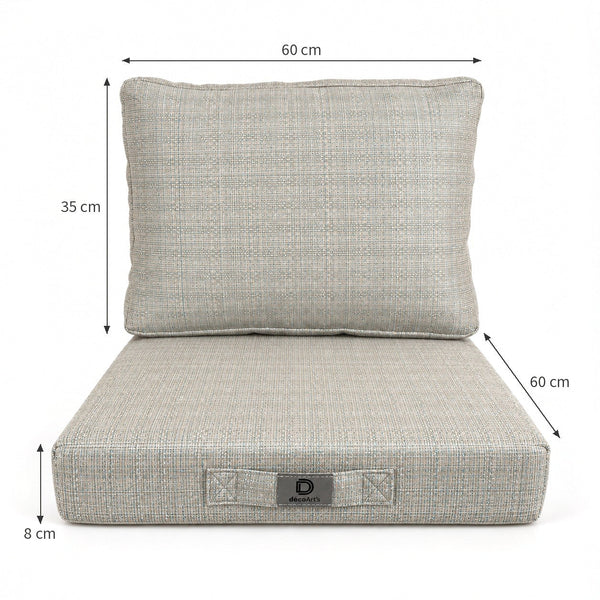 Tuinlounge kussenset 60x60 Beige Chiné Turquoise - Zitting + Rugleuning (Premium 270g)