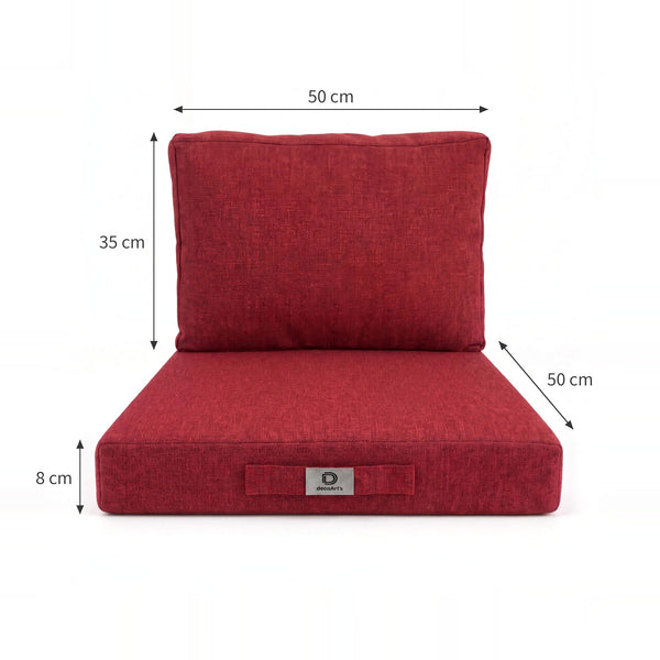 Gartenlounge-Kissen-Set 50x50 Bordeauxrot - Sitzfläche + Rückenlehne (Premium 270g)