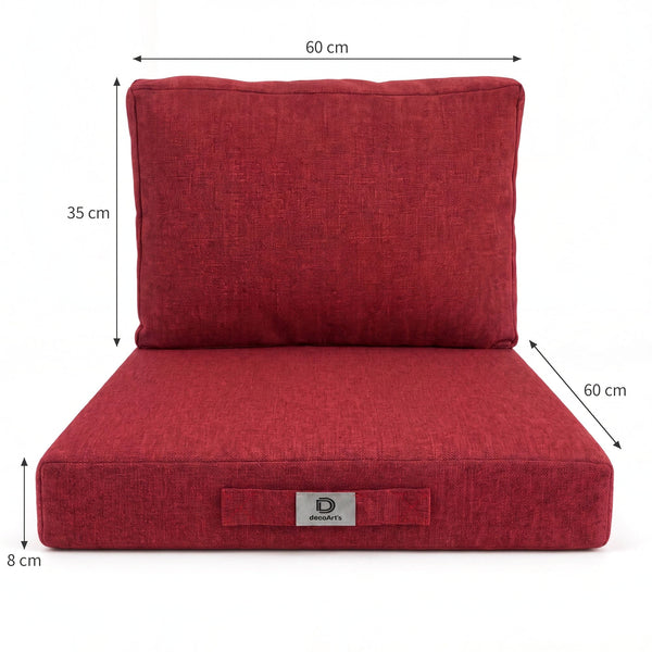 Tuinlounge kussenset 60x60 Bordeauxrood - Zitting + Rugleuning (Premium 270g)