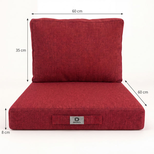Ensemble Coussins Salon Jardin 60x60 Rouge Bordeaux - Assise + Dossier (Premium 270g)