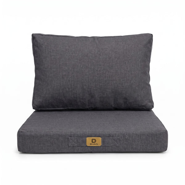 Fauteuilkussenset met linnenlook in Gemêleerd Grijs, 50×50 cm, op een witte achtergrond, vooraanzicht
