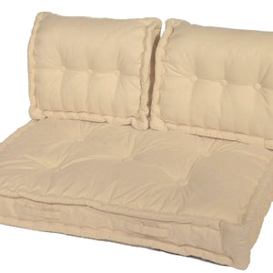 Kit Coussins Palette Europe 120x80 Beige Clair - Assise XXL Épaisse 20cm (1 Assise + 2 Dossiers)