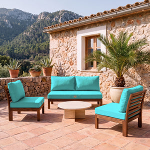 Garden Lounge Cushion Set 120x60 Caribbean Blue - Removable Cover & UV-Resistant (1 Seat + 2 Backrests)
