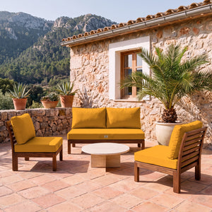 Ensemble Coussins Salon Jardin 120x60 Jaune - Déhoussable & Anti-UV (1 Assise + 2 Dossiers)