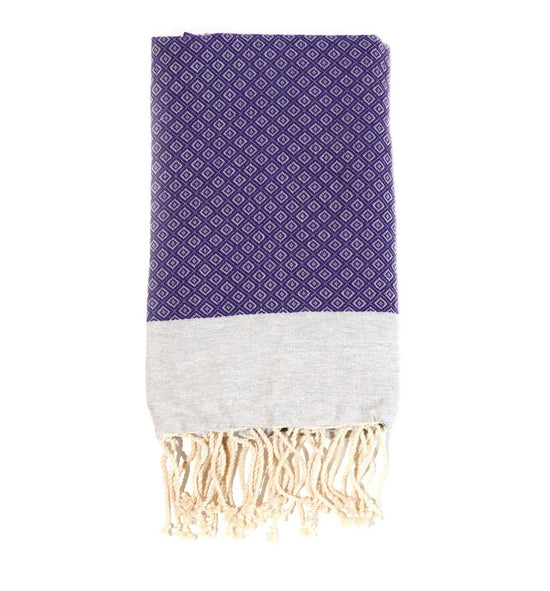 Fouta en coton petit losange 100x200cm violet - Deco-arts.fr