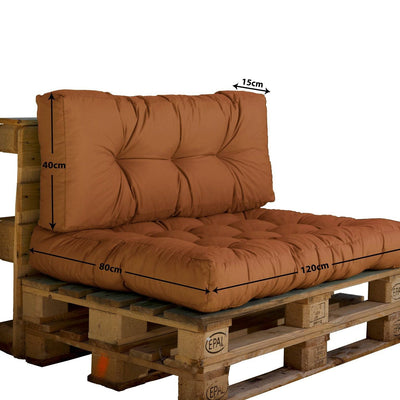 Ensemble de coussins pour palette 120x80 cm, couleur rouille, imperméables, épais 15cm pour fauteuils et canapés, Deco-arts.fr