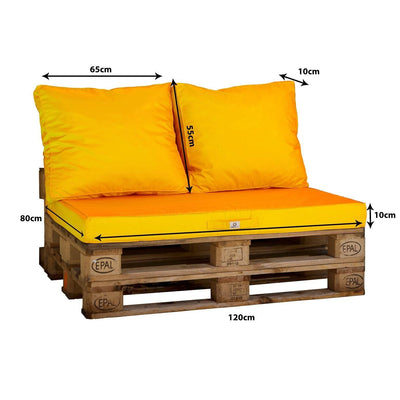 Kit coussins palette déhoussables jaune pour fauteuils et canapés, imperméables, comprenant une assise et deux dossiers, 120x80 cm