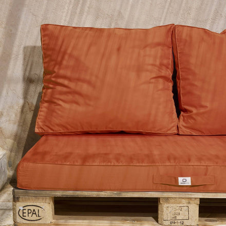 Kit Coussins Palette Déhoussable 120x80 Terracotta - Imperméable & Extérieur (1 Assise + 2 Dossiers)