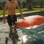 Pouf géant flottant en billes terracotta de 180x140 cm, idéal pour piscine, de la marque Deco-arts.fr.