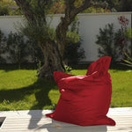 Pouf géant XXL rouge piment, extérieur et intérieur, déhoussable, waterproof, avec mousse, pour salon ou jardin.