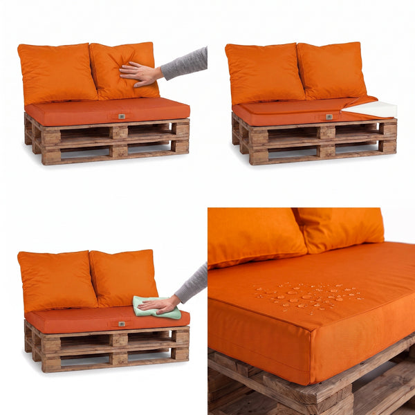 Kit Coussins Palette Déhoussable 120x80 Orange – moelleux, housse déhoussable et tissu déperlant