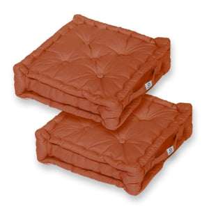 Lot de 2 Coussins de Sol XL 50x50 Terracotta - Épais 15cm & Poignée