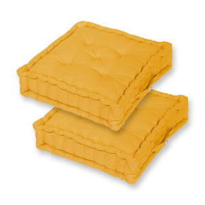 Lot de 2 Coussins de Sol Géant 60x60 Jaune - Épais 15cm & Poignée