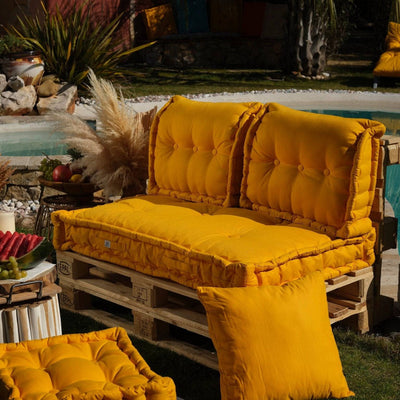 Kit de coussins palette Decoartss, jaune miel, assise XXL 120x80 cm, épaisse 20 cm, pour fauteuils et canapés.