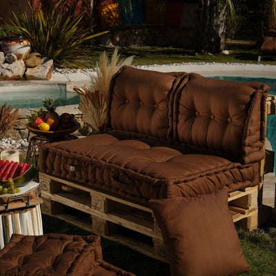 Kit de coussins palette Deco Arts, assise et dossiers rouille 120x80cm, épaisseur 20cm, pour fauteuils et canapés.