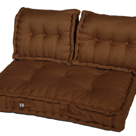 Kit de coussins Palette Europe Decoartss, assise et dossiers rouille, pour fauteuils et canapés, épaisseur 20cm, 120x80cm.