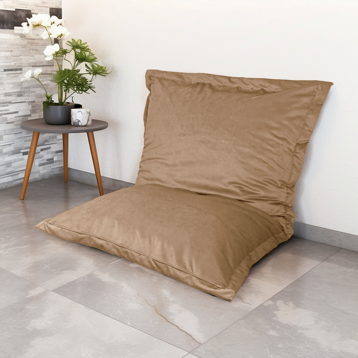 Giant XL Cushion Bean Bag 150x100 Beige – Velvet & Foam (Luxury & Comfort)