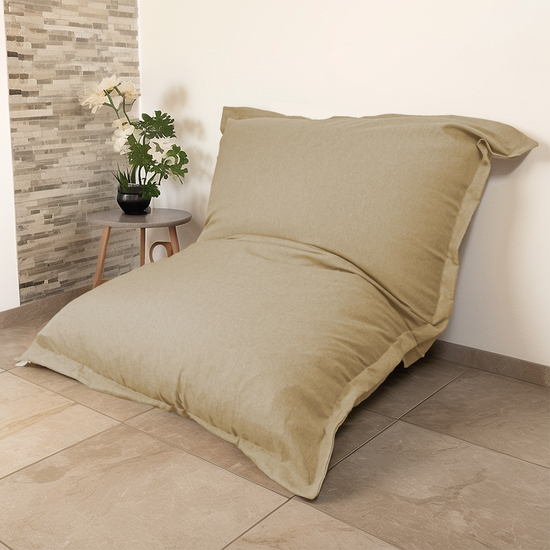 Pouf intérieur XXL Housse effet lin beige 190x155cm