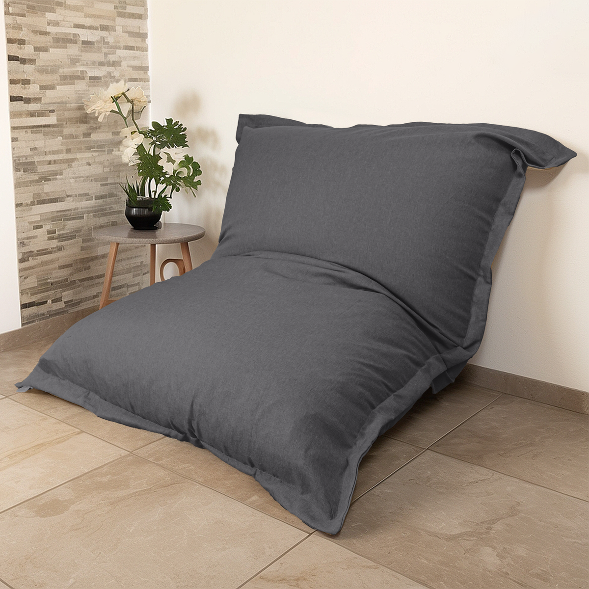 XXL reuzenzitzak 190x155 Grijs Chiné – Linnen look en schuim (Design vloerbank)