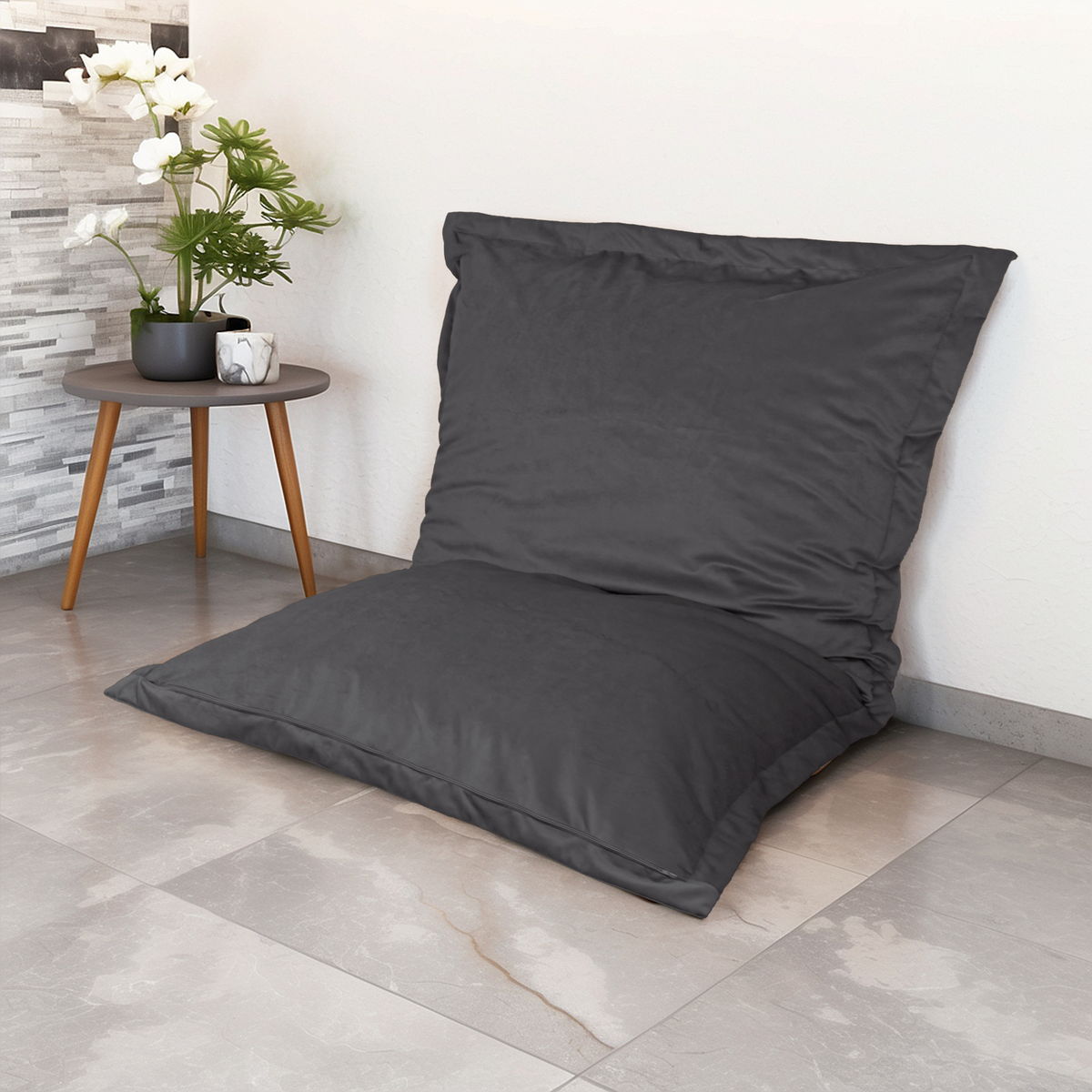 XL-Riesen-Sitzkissen 150x100 Dunkelgrau – Samt und Schaumstoff (Luxus und Komfort)