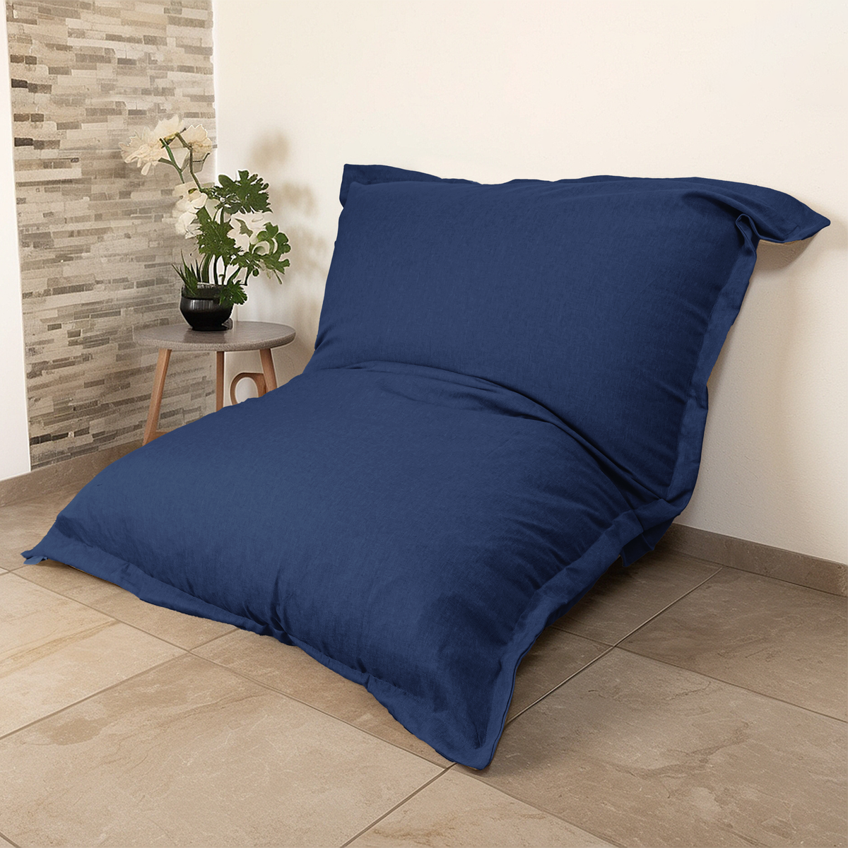Pouf Géant XXL 190x155 Bleu Indigo – Effet Lin & Mousse (Canapé de Sol Design)