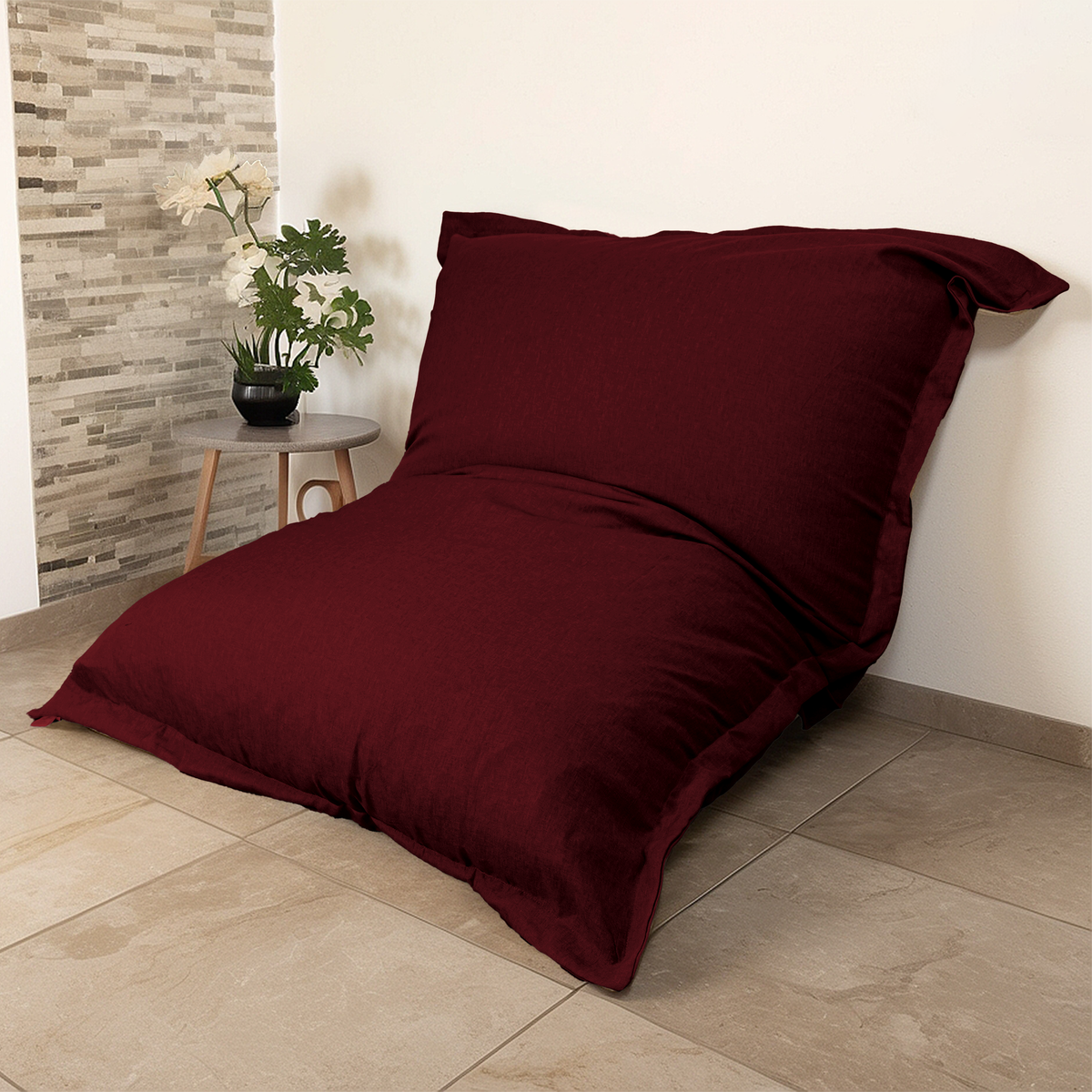 XXL reuzenzitzak 190x155 Pruim – Linnen look en schuim (Design vloerbank)