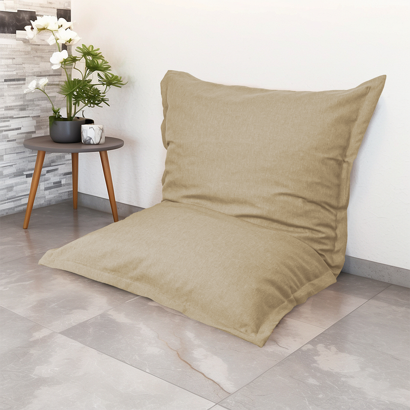 Almofada Pufe Gigante XL 150x100 Bege - Efeito Linho e Espuma (Sala Elegante)