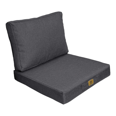 Ensemble de coussins pour fauteuils gris chiné, déhoussables, effet lin, comprenant assise et dossier, pour canapé ou fauteuil.