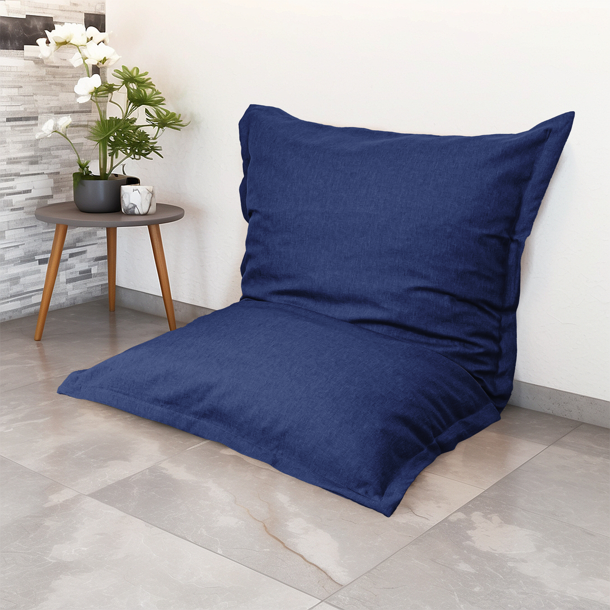 Pouf Coussin Géant XL 150x100 Bleu Indigo – Effet Lin & Mousse (Salon Chic)