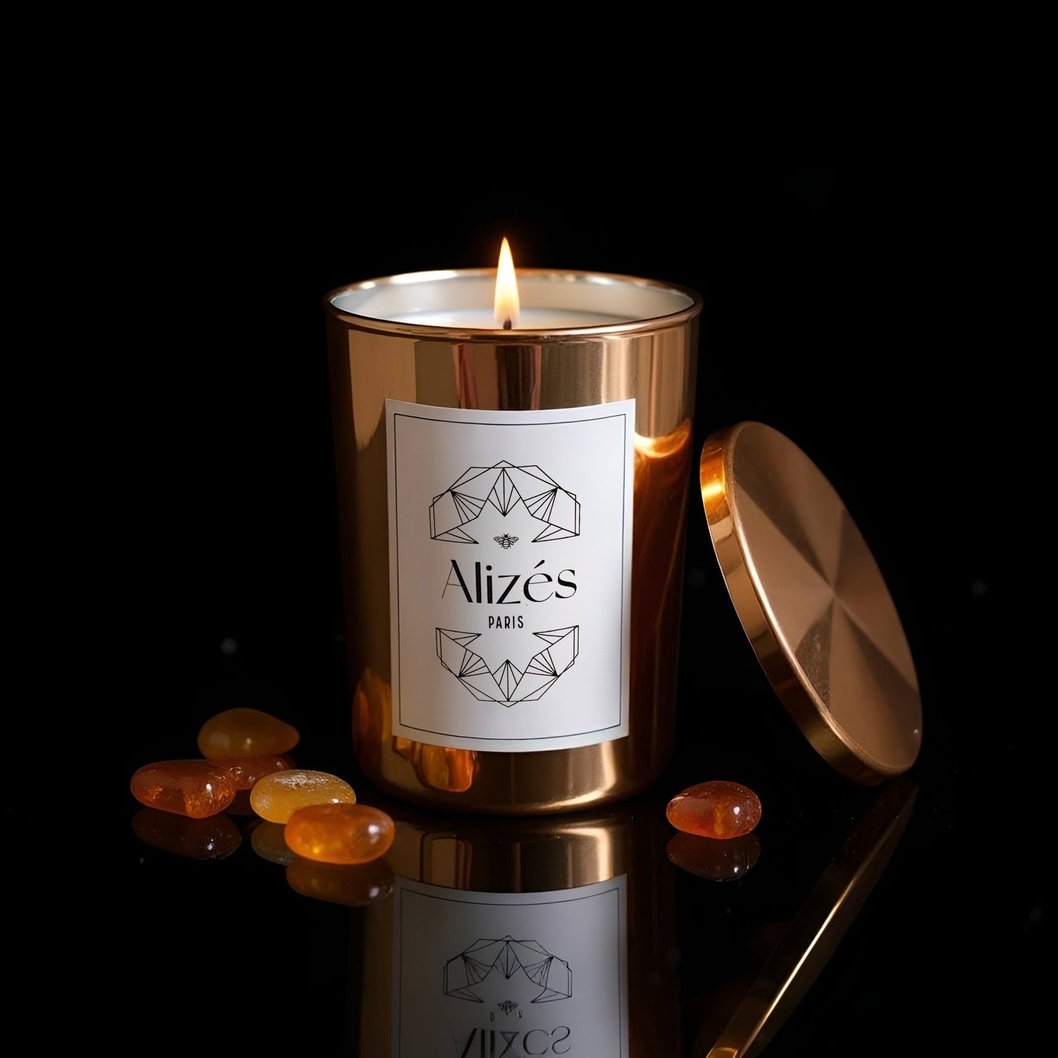 Bougie parfumée naturelle  – Cire d’abeille 180g – Ambre & Rose - Deco-arts.fr